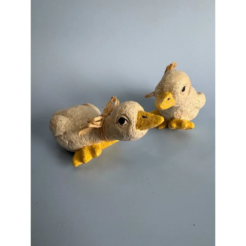 Vintage Enesco Baby Duck Figurines With Ribbons & Glitter 6" Long Easter Decor - Picture 3 of 14